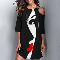 Round Neck Mask Printed Mini Dress InsStreet