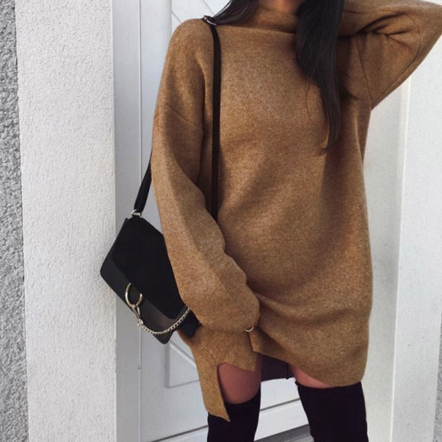 Fashion Turtleneck Elegant Lady Mid-length Dress InsStreet