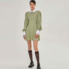 Lantern Sleeve Polka Dot A-Line Dress InsStreet