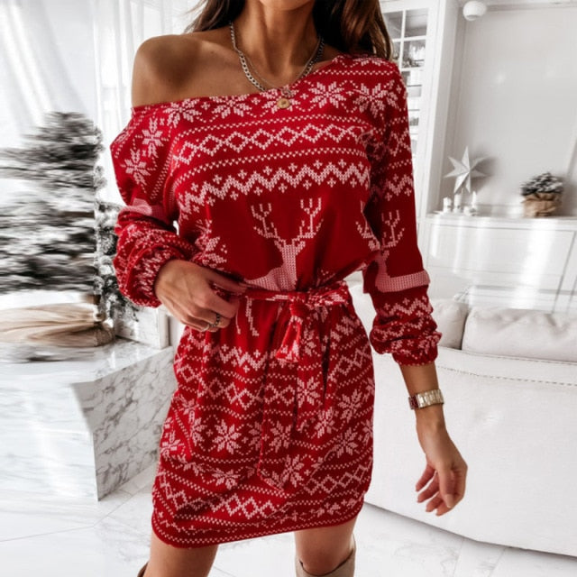 Christmas Snowflake Elk Print Dress InsStreet