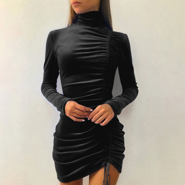 Clubwear Turtleneck Velvet Dresses InsStreet