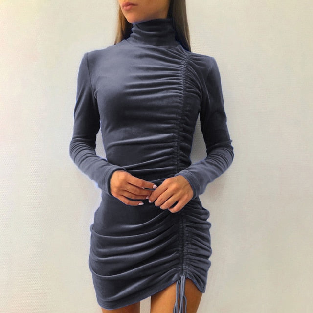 Clubwear Turtleneck Velvet Dresses InsStreet