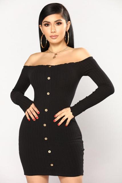 Long Sleeve Sexy Slash Neck Bodycon Dresses InsStreet