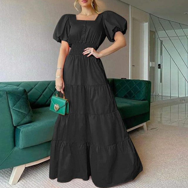 Vintage Puff Sleeve Party Maxi Dress InsStreet