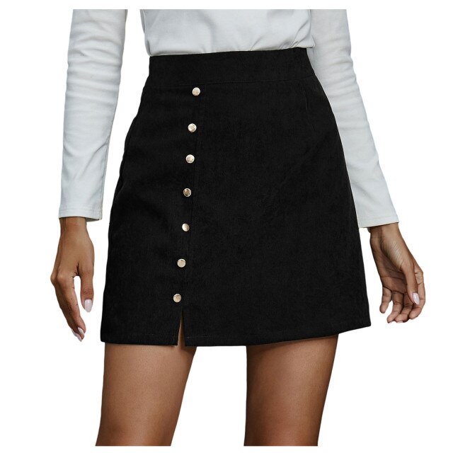 Fashion Women High Waist Buttons Skirts InsStreet