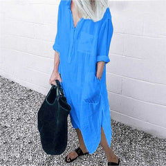 Solid Long Sleeve Side Split Long Dress InsStreet