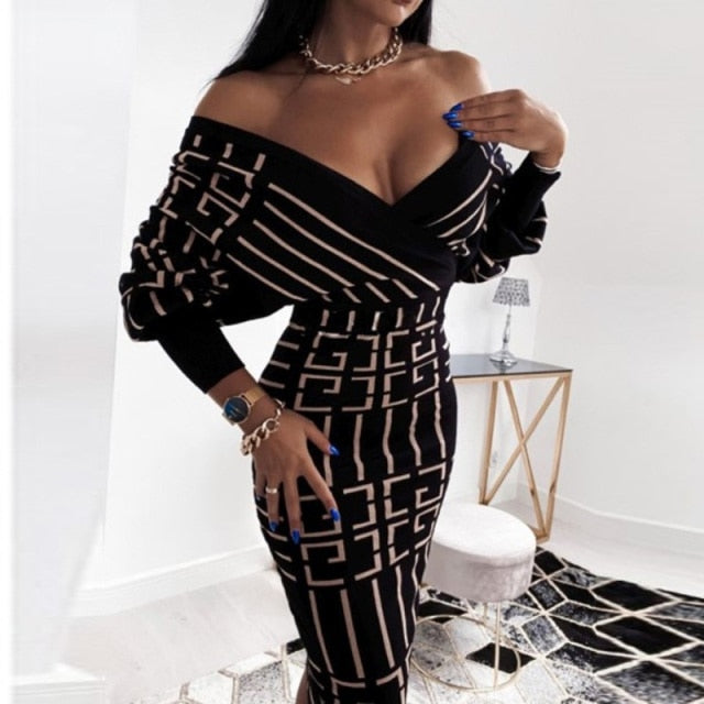 Sexy Deep V Neck Office Lady Long Sleeve Dress InsStreet