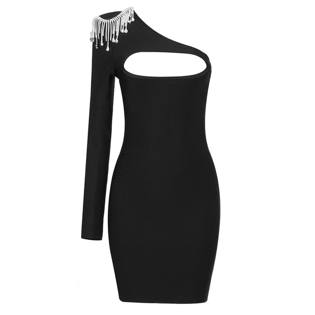 Sexy Beading One Shoulder Bodycon Mini Dress InsStreet