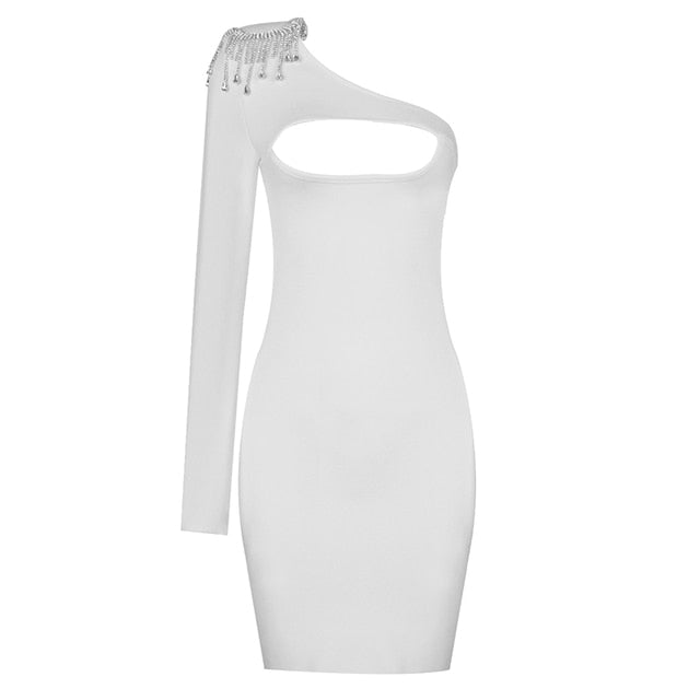 Sexy Beading One Shoulder Bodycon Mini Dress InsStreet