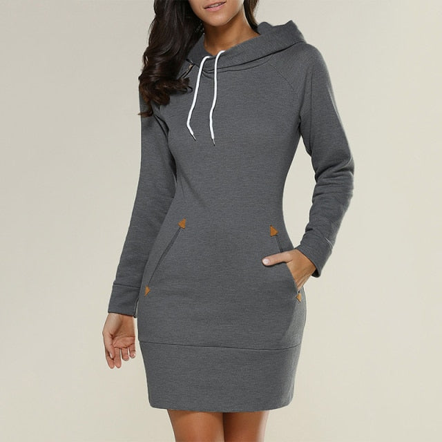 Long Sleeve Camp Collar Pocket Simple Dress InsStreet