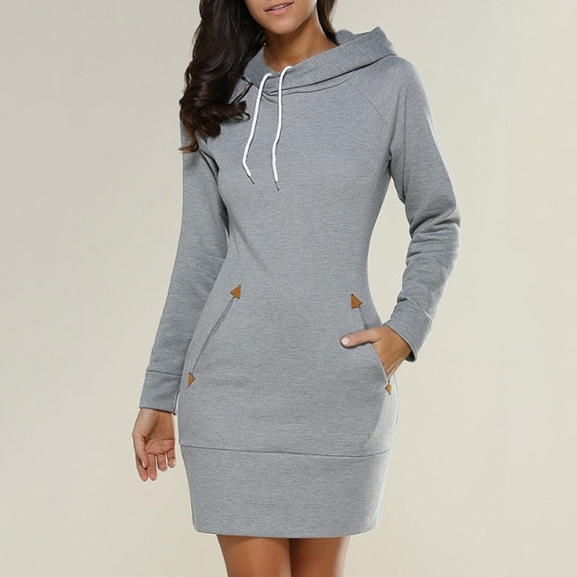 Long Sleeve Camp Collar Pocket Simple Dress InsStreet