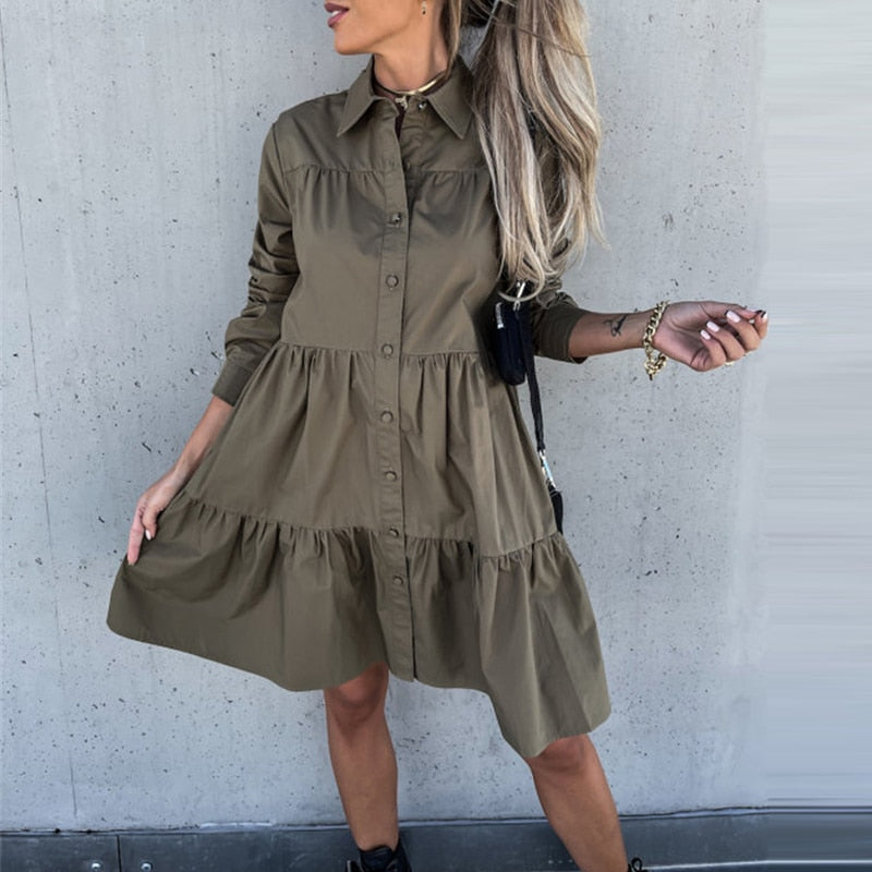 Lapel Pleated Ruffle Female Mini Dress InsStreet