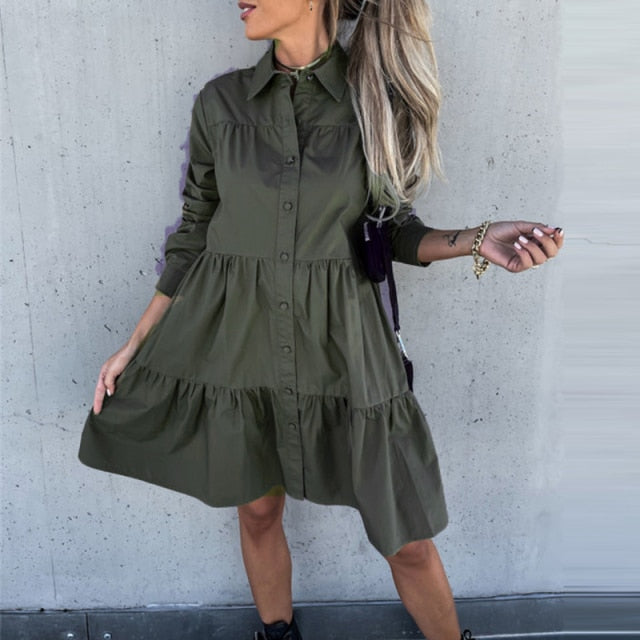 Lapel Pleated Ruffle Female Mini Dress InsStreet