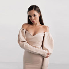 Churses Sexy Puff Sleeve Off The Shoulder Bodycon Dress InsStreet