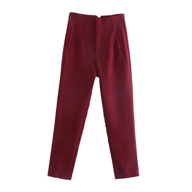 Chic Button Zip Elegant Pink Casual Pants InsStreet