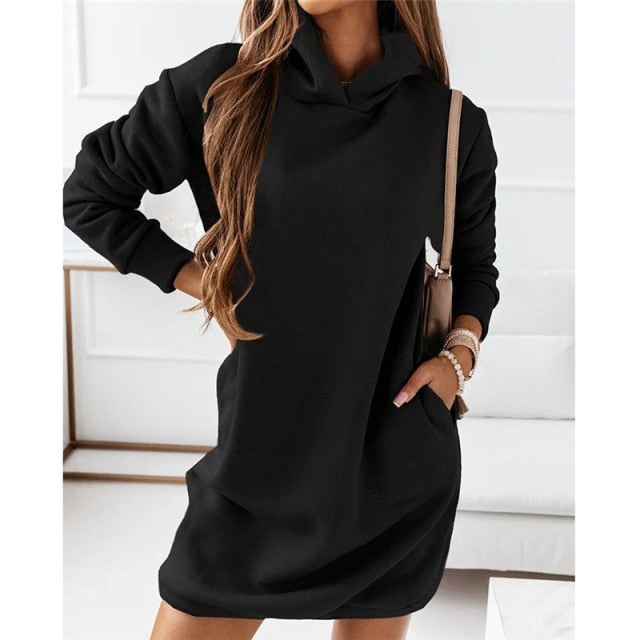 Casual Plus Size Solid Color Hooded Fashion Dresses InsStreet