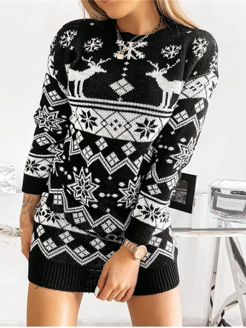 Casual O-Neck Long Sleeve Christmas Sweater Dress InsStreet