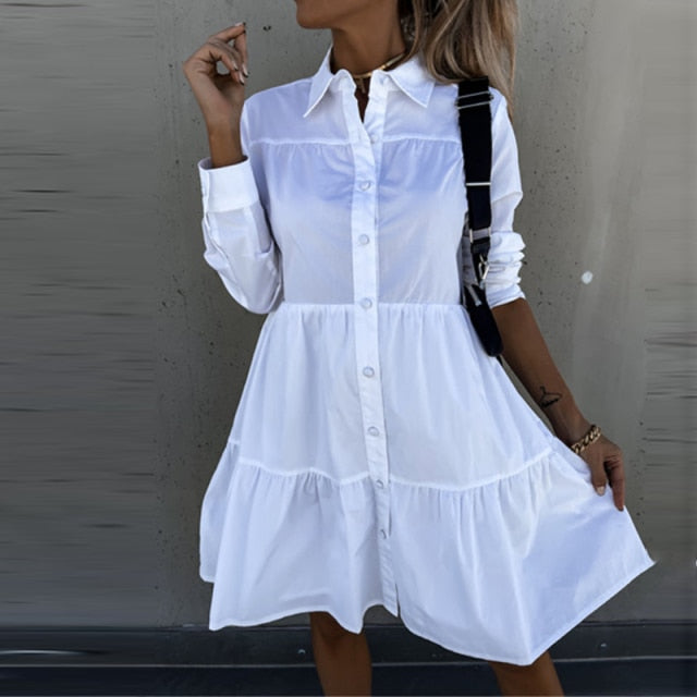 Long Sleeve Button Party Casual Loose Shirt Dress InsStreet