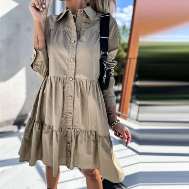 Long Sleeve Button Party Casual Loose Shirt Dress InsStreet