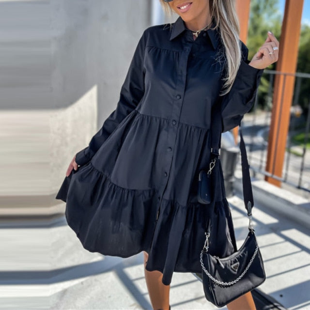 Long Sleeve Button Party Casual Loose Shirt Dress InsStreet