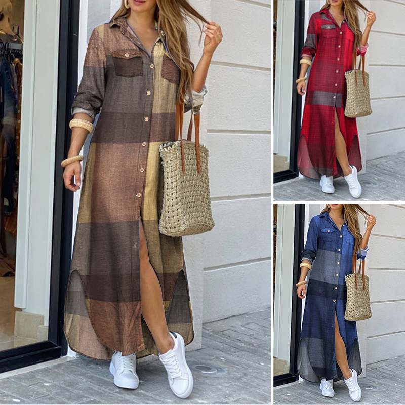 Long Sleeves Shirt Casual Plaid Vestidos Dress InsStreet