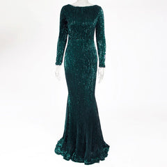 Elegant O Neck Long Sleeve Sequin Maxi Dress InsStreet