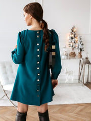 Long Sleeve Loose O-neck Button Solid A-line Elegant Dresses InsStreet