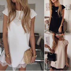 Short Sleeve Straight Splice Lace Mini Party Dresses InsStreet