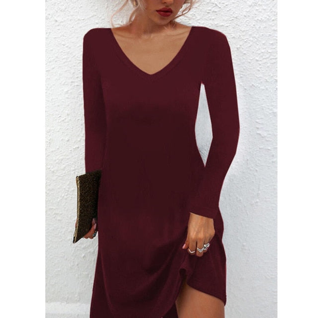 Fashion Sexy Casual Long Sleeve Vestidos Pullover Party Dress InsStreet