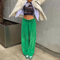 Solid Velvet Wide Leg Pants InsStreet