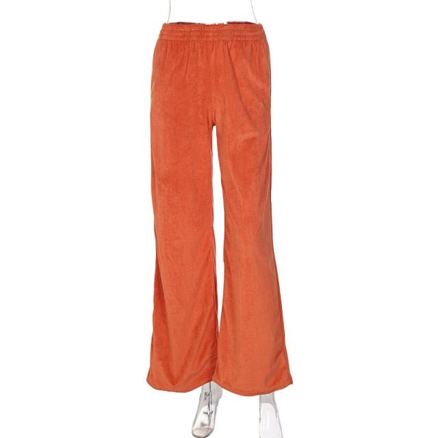 Solid Velvet Wide Leg Pants InsStreet