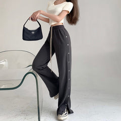 Sporty Side Button Wide Leg Track Pants InsStreet