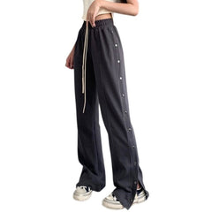 Sporty Side Button Wide Leg Track Pants InsStreet