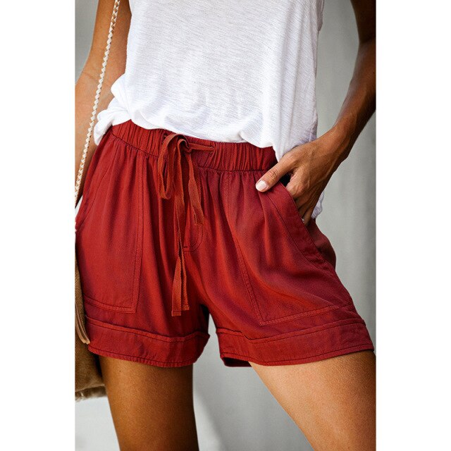 Casual Tie Elastic Waist Plus Size Shorts InsStreet