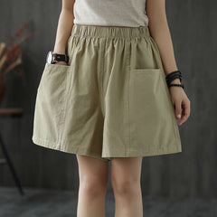 Plus Size Pocket Elastic High Waist Shorts InsStreet