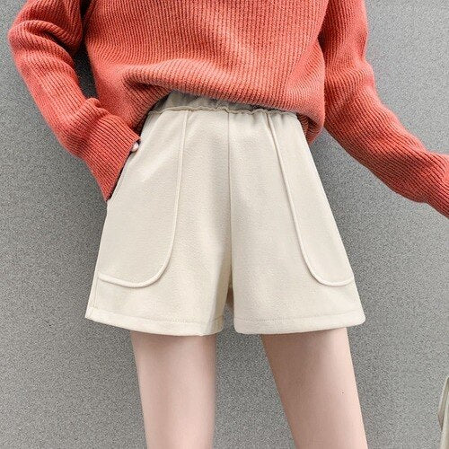 Fashion Solid Wide Leg Woolen Shorts InsStreet