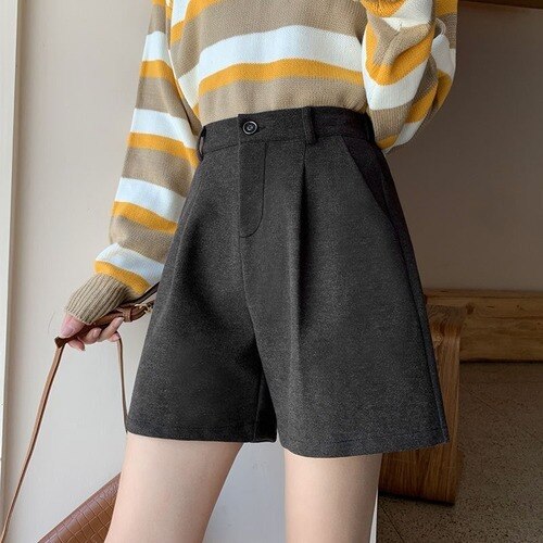 Fashion Solid Wide Leg Woolen Shorts InsStreet