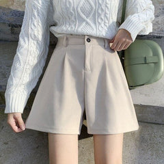 Fashion Solid Wide Leg Woolen Shorts InsStreet