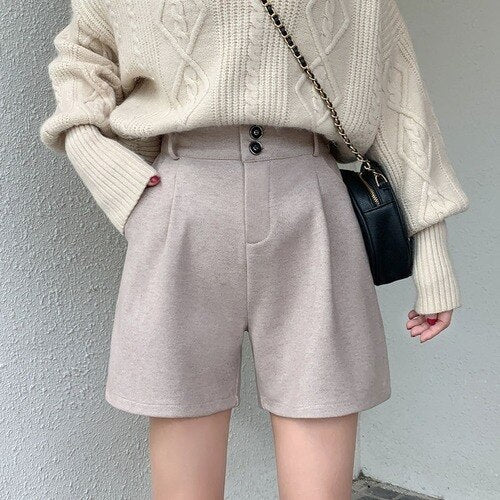 Fashion Solid Wide Leg Woolen Shorts InsStreet