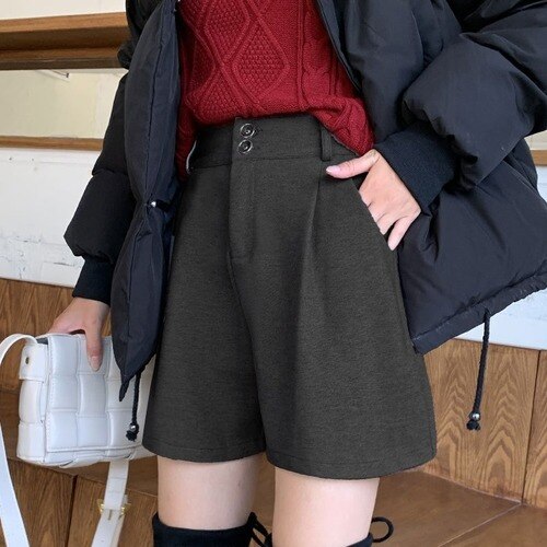 Fashion Solid Wide Leg Woolen Shorts InsStreet