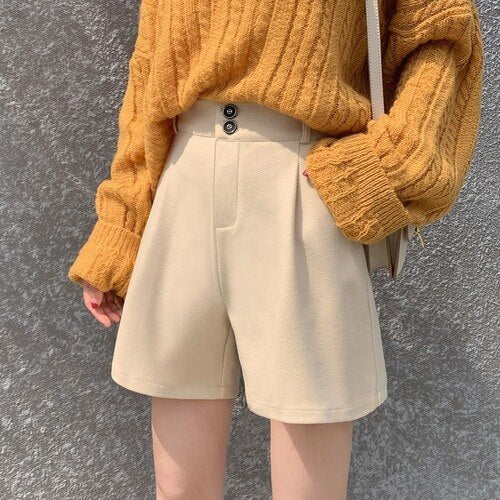 Fashion Solid Wide Leg Woolen Shorts InsStreet