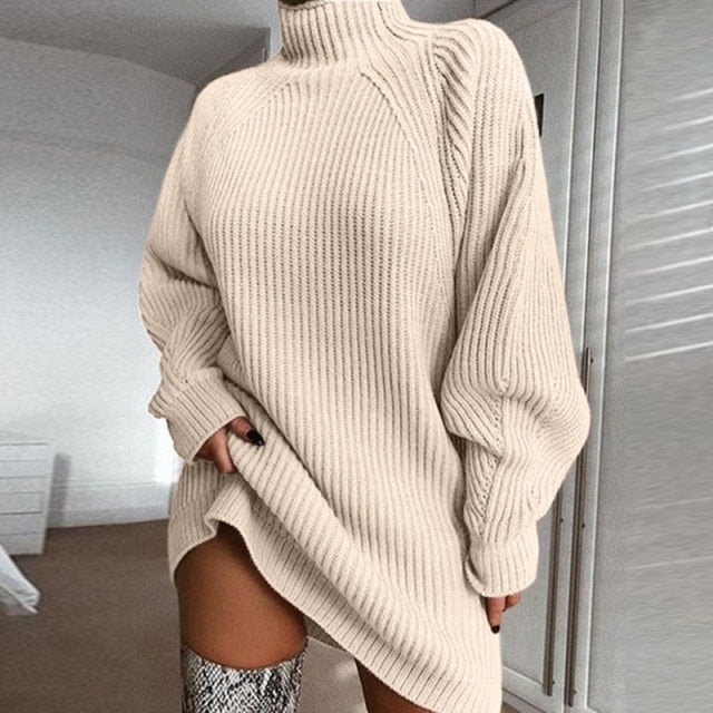 Oversized Solid Long Sleeve Elegant Mini Sweater Dress InsStreet