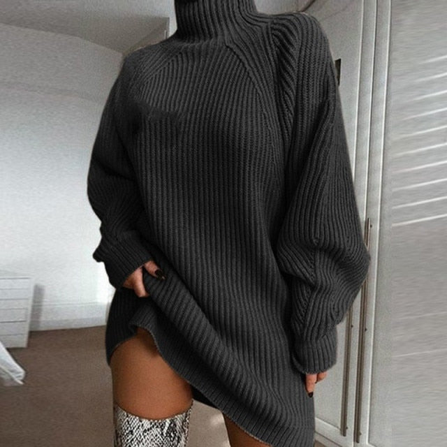 Oversized Solid Long Sleeve Elegant Mini Sweater Dress InsStreet