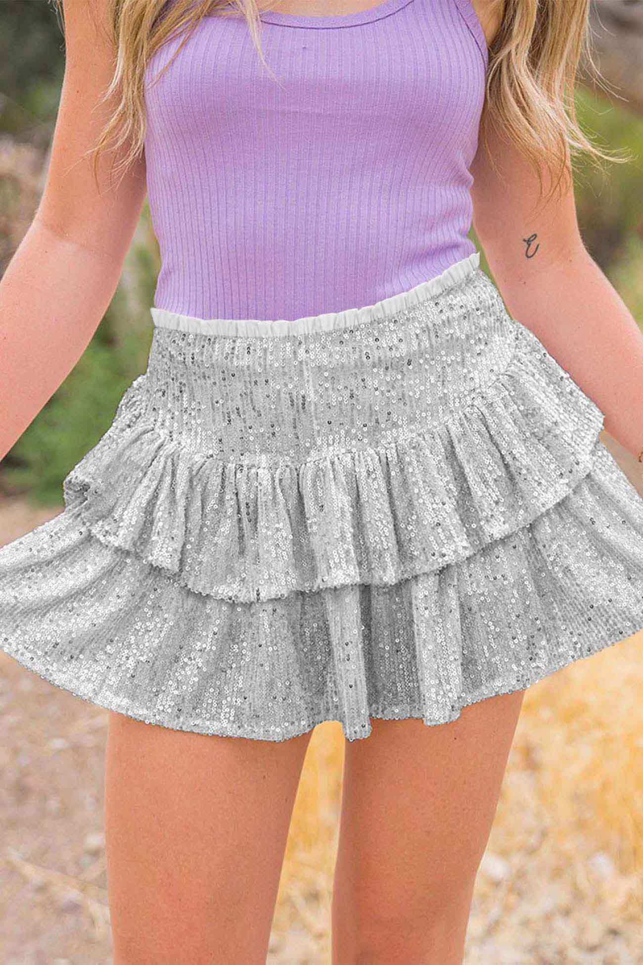 Mini Tiered Sequined Folded Skirt InsStreet