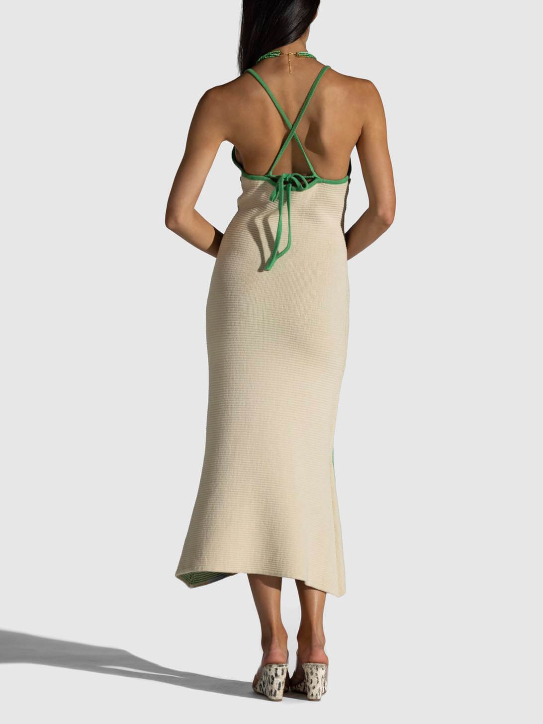 Knitted Suspender Halterneck V-Neck Graceful Backless Sexy Midi Dress InsStreet