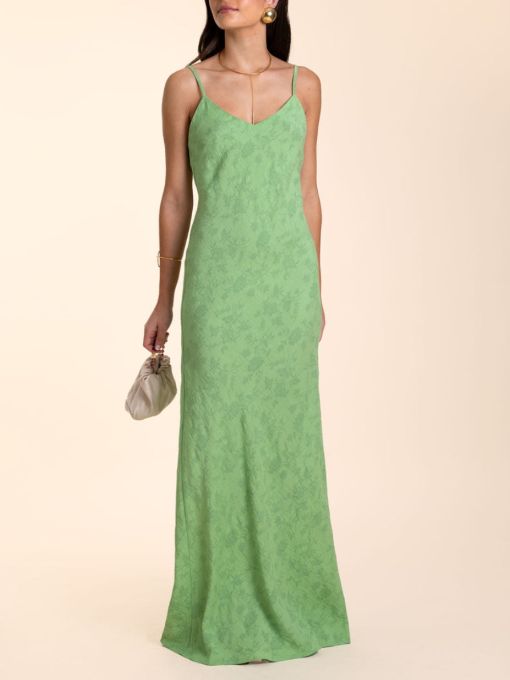 Elegant Lime Green Charming Jacquard V-Neck Maxi Dress InsStreet