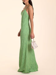 Elegant Lime Green Charming Jacquard V-Neck Maxi Dress InsStreet