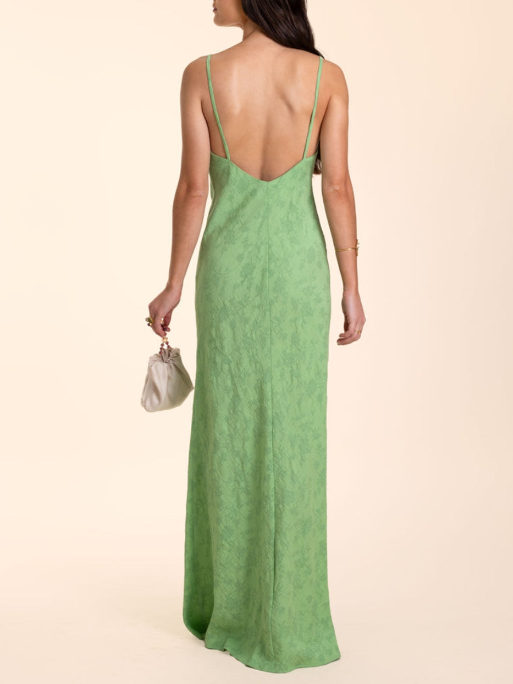 Elegant Lime Green Charming Jacquard V-Neck Maxi Dress InsStreet