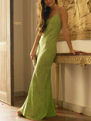 Elegant Lime Green Charming Jacquard V-Neck Maxi Dress InsStreet