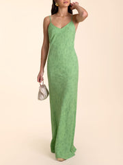 Elegant Lime Green Charming Jacquard V-Neck Maxi Dress InsStreet